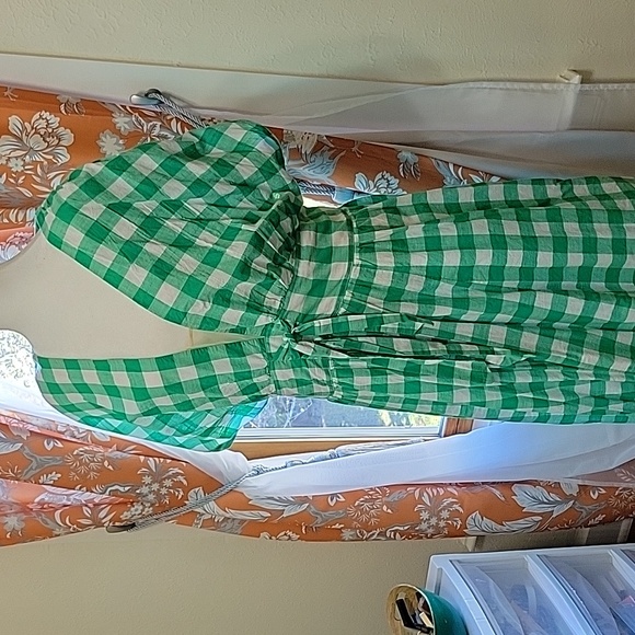 Bow-tie cotton check empire maxi dress - Picture 3 of 6